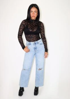 Stay Lace Long Sleeve Top ★ Black -Tops To Skirt Sales Store IMG 1014