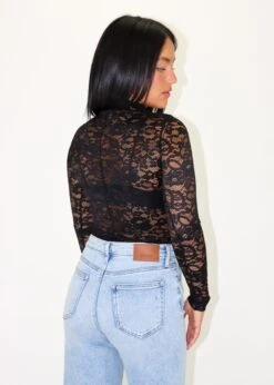 Stay Lace Long Sleeve Top ★ Black -Tops To Skirt Sales Store IMG 1049