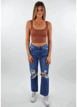 Spill The Tea Tank ★ Coffee 7 Spill The Tea Tank ★ Coffee -Tops To Skirt Sales Store NS7801 MOMochaCognacChevronRibbedCropTankTop