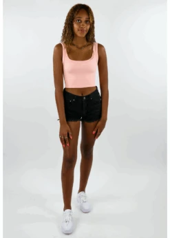 Spill The Tea Tank ★ Peach -Tops To Skirt Sales Store NS7801 PinkPeachRibbedSeamlessScoopNeckCropTankTop