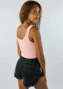 Spill The Tea Tank ★ Peach -Tops To Skirt Sales Store NS7801 PinkPeachRibbedSeamlessScoopNeckCropTankTop3