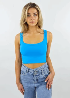 Tops To Skirt Sales Store -Tops To Skirt Sales Store SpillTheTeaNeonBlueRockNRagsSeamlessChevronRibbedScoopNeckStretchyCropTankTop1